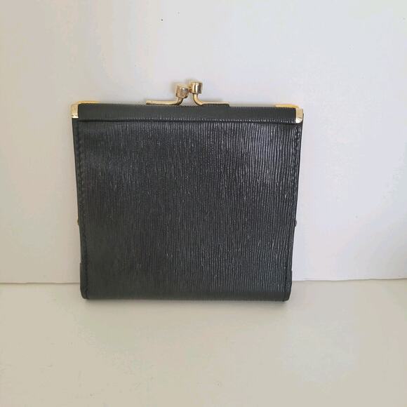 Nina Ricci Card Bill Holder Black Wallet Compact Kisslock Leather Vintage Italia - Picture 2 of 12